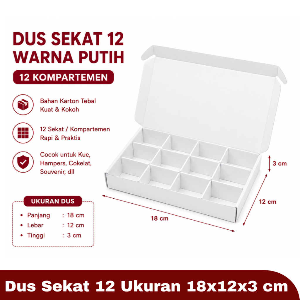 Dus Kue Sekat 12 Putih 18x12x3 cm Box Coklat Cookies Hampers