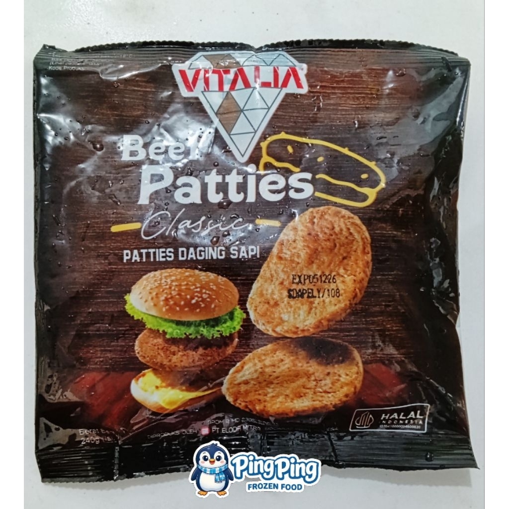 VITALIA Beef Patties Classic 240gr Daging Sapi Bulat Burger Kebab Frozen Food Surabaya