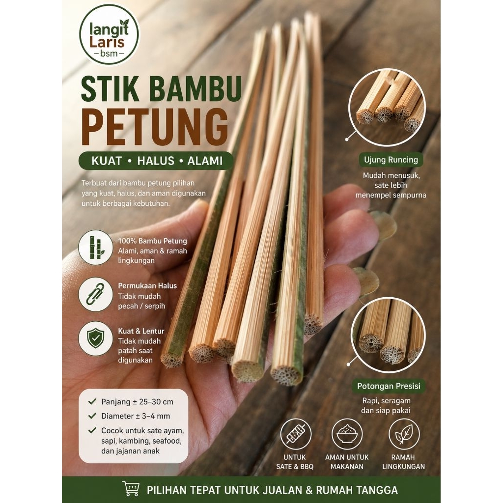 Stik Bambu Petung Asli | Bahan Arrow / Kerajinan / Tusuk DIY | Kuat Halus Awet