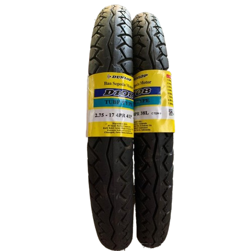 PAKET SEPASANG BAN SUPRA DUNLOP D108 2.50-17 & 2.75-17 RING 17 ORIGINAL Tubetype Depan Belakang Moto