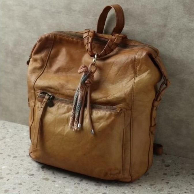 ALS-132 Lucky Brand Leather Backpack Vintage Caramel | Genuine Leather Ransel Wanita Artisan Slouchy
