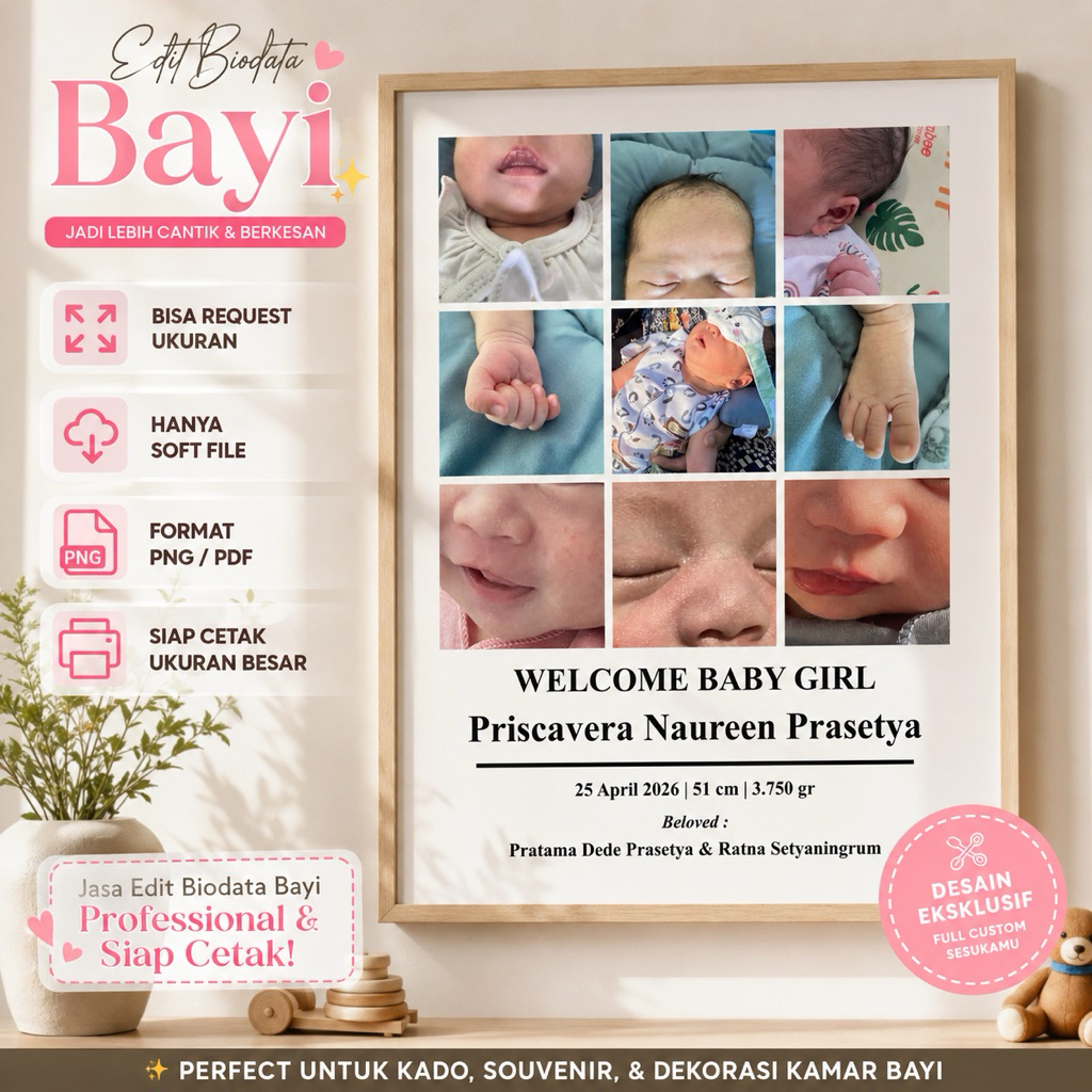 SOFT FILE ONLY - edit foto biodata bayi siap cetak kualitas HD - jasa edit foto biodata bayi baby bo