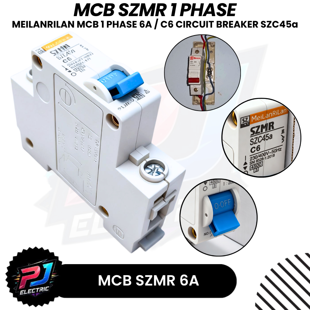 SZMR Mini Circuit Breaker 1P 6A (C6) MeiLanRilan MCB C6 Pemutus Arus Listrik 1 Phase 6 Ampere SZMR M