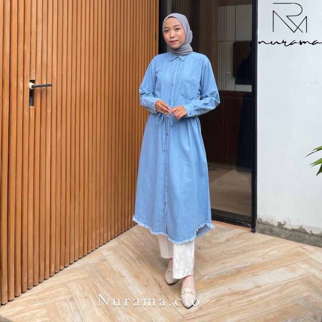 Nurama Akleema Long Tunik Denim Premium Non Rawis - P01 DENIM