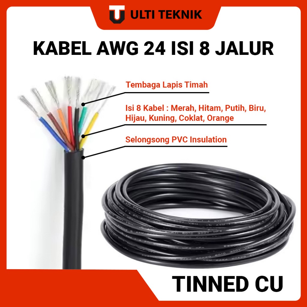 Kabel AWG 24 Isi 8 Jalur Tinned CU + selongsong
