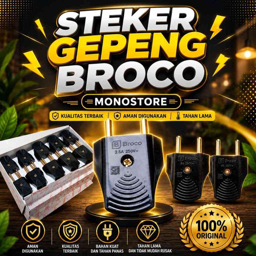 Steker gepeng Listrik Broco Seri 344LN Colokan Listrik Tahan Panas Minimalis