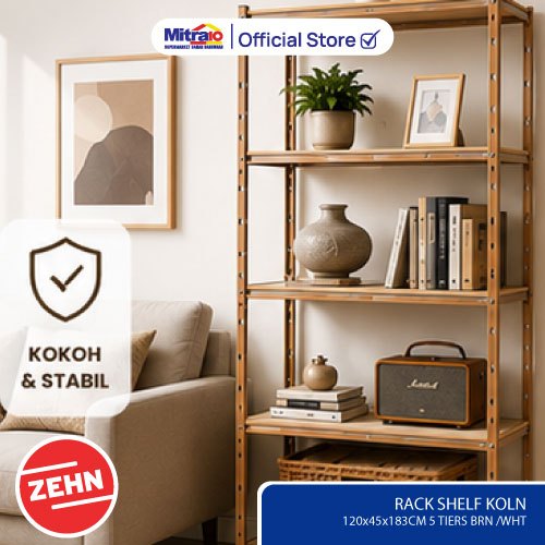 Rak Besi Penyimpanan Rack Shelving Zehn Koln 120×45×183 cm 5 Susun Cokelat/Putih - Proteksi Ganda Ex