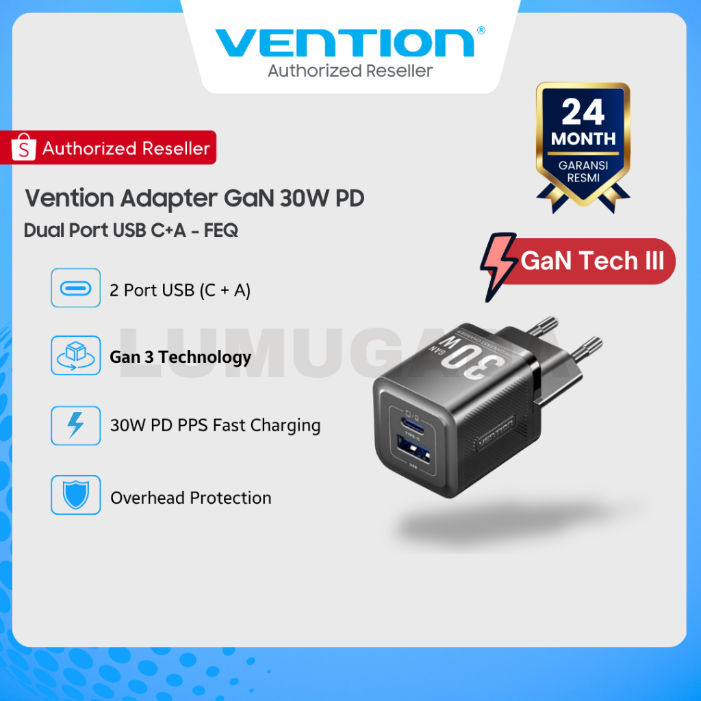 Vention Kepala Charger Adaptor GaN 30W PD USB C+A Fast Charger - FEQ