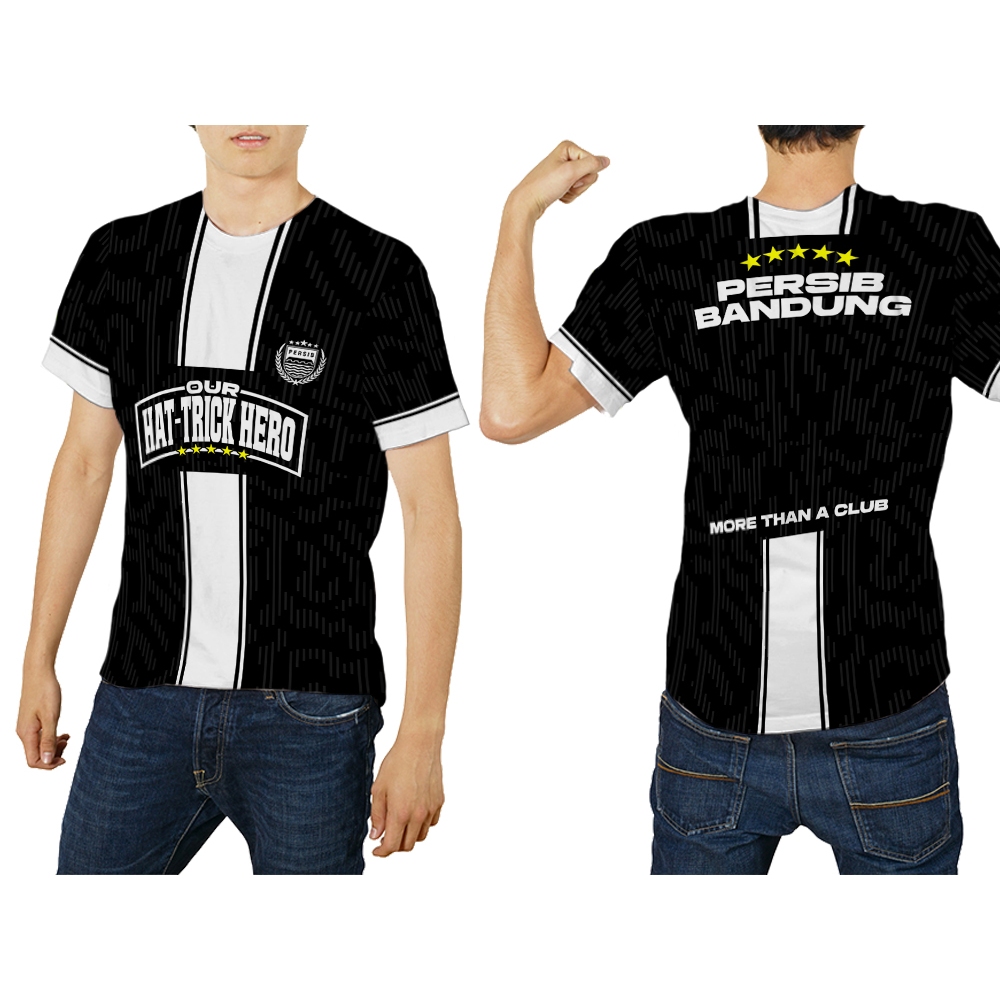 UBER SUBLIM - Baju Pria dan Wanita Kaos T-Shirt Jersey PERSIB BANDUNG HATTRICK HERO Hitam Custom Ful