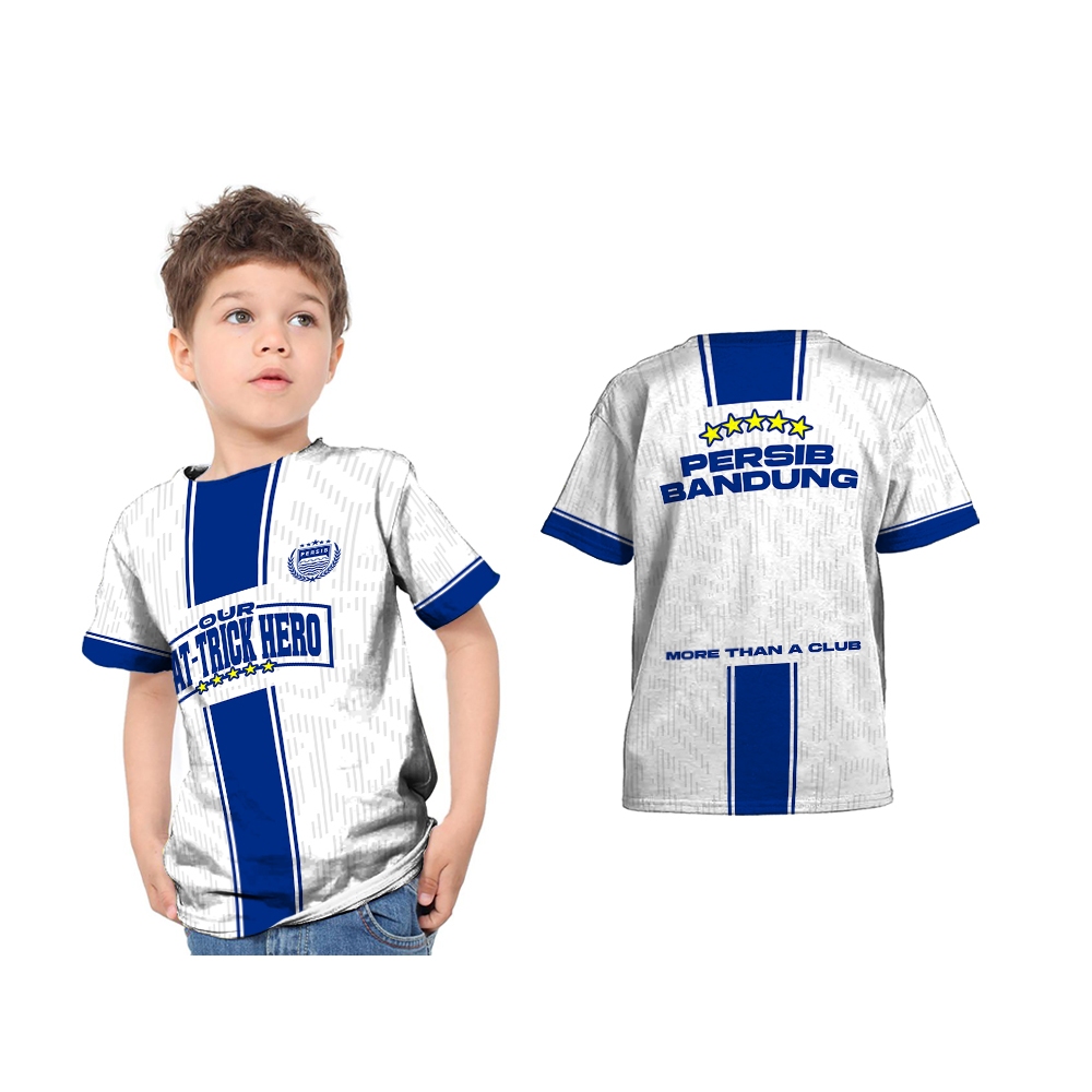 UBER SUBLIM - Baju Kaos Jersey Anak PERSIB BANDUNG HATTRICK HERO Putih Custom Full Print