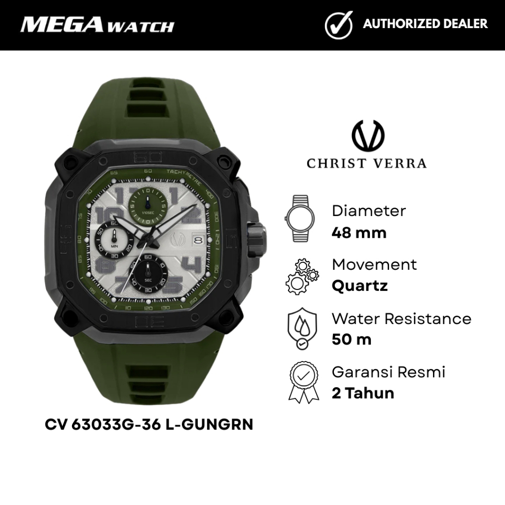 Jam Tangan CHRIST VERRA Pria Original CV 63033G-36 L-GUN/GRN