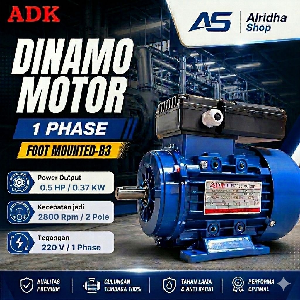 Dinamo ADK 0.5 HP 1 Phase 2800 Rpm 220V Dinamo Elektro Motor Penggerak Mesin 0.5 HP 0,5HP