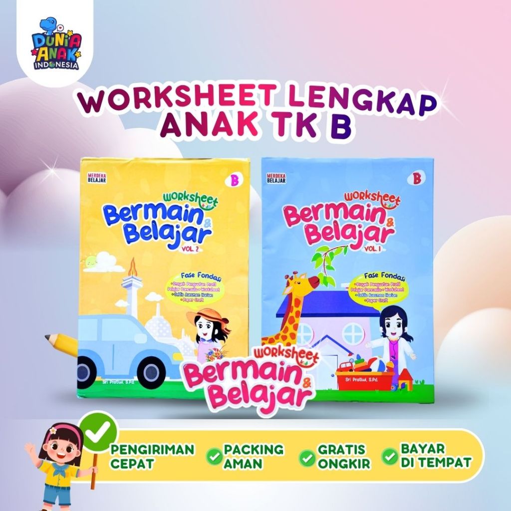 Worksheet Anak TK A & TK B – Bermain & Belajar 68 Halaman + 6 Papercraft | Buku Aktivitas PAUD