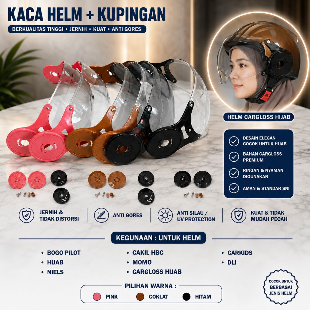 Kaca Pilot List Besar hitam Bening+ Baut Helm Honda Scoppy Helm Bogo Pilot