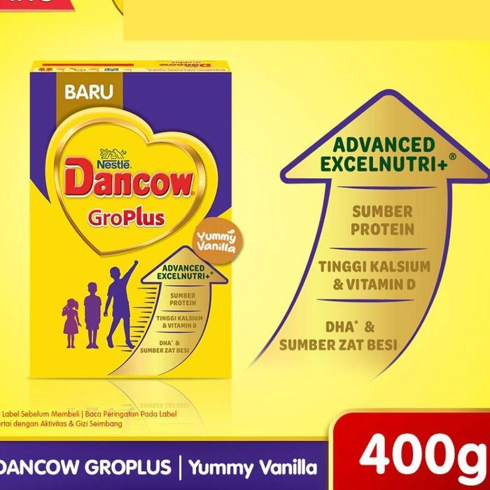 DANCOW GroPlus 400gr Susu Pertumbuhan Ekstra Rasa Vanila 1-10 tahun