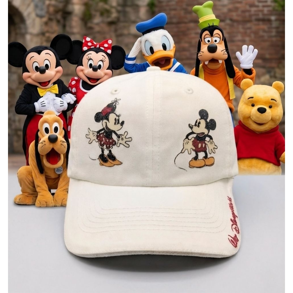 Topi Vintage Logo Semua Karakter Walt Disney Original Second Warna Cream