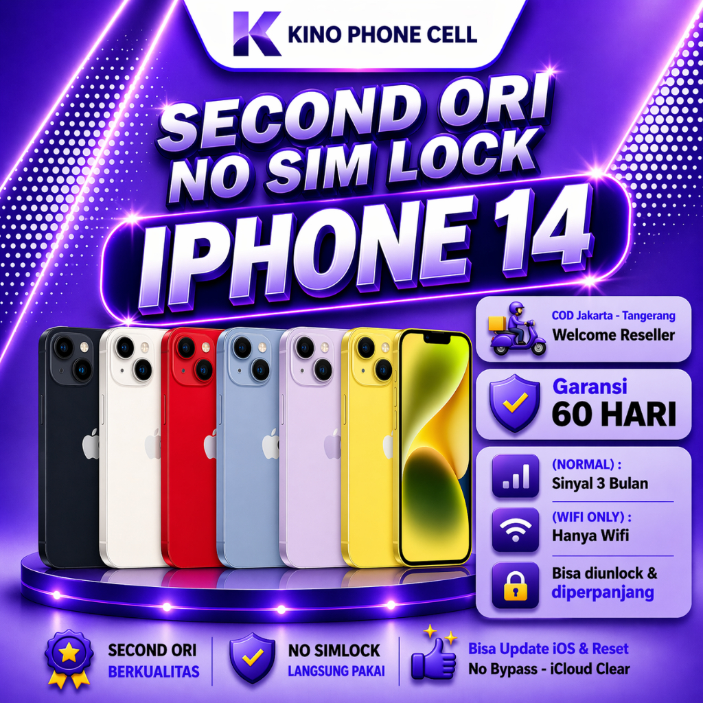 IPHONE 14 Plus / Apple 14 Second Normal inter 128GB 256GB Second Bekas kinophonecell