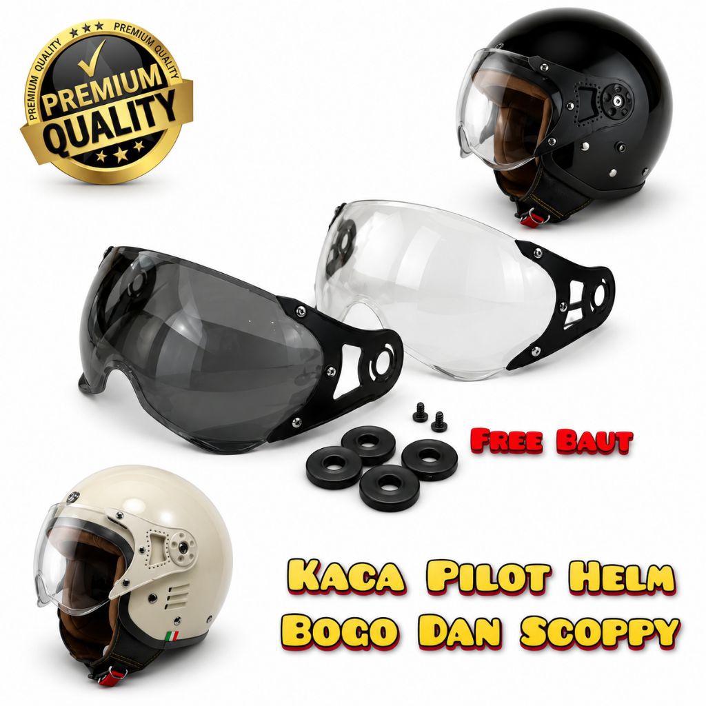 Promo Kaca Pilot Helm Honda Scoopy + kupingan+Baut Helm Bogo Pilot / Cakil HBC / Momo / Hijab Niels 