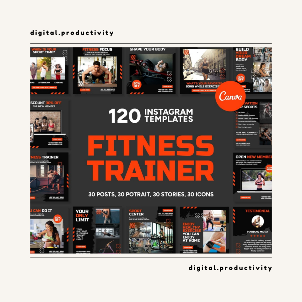 Fitness 2 Instagram Feeds Canva Template - Sport Themes Template - Digital Productivity