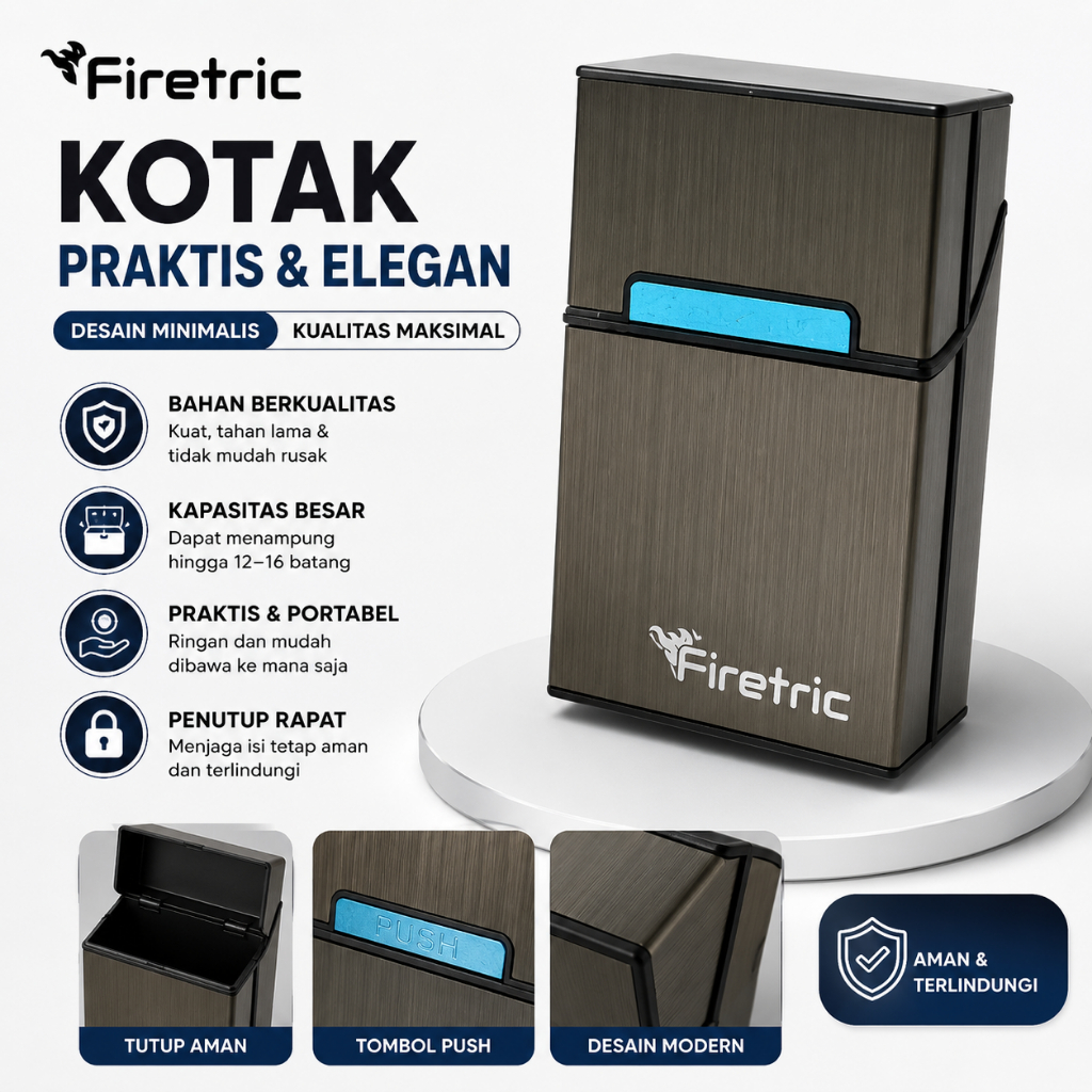 Kotak Roko Universal Besi Firetric - Kotak Roko Keren Stylish - Bungkus Roko Elegan Alumunium Case R