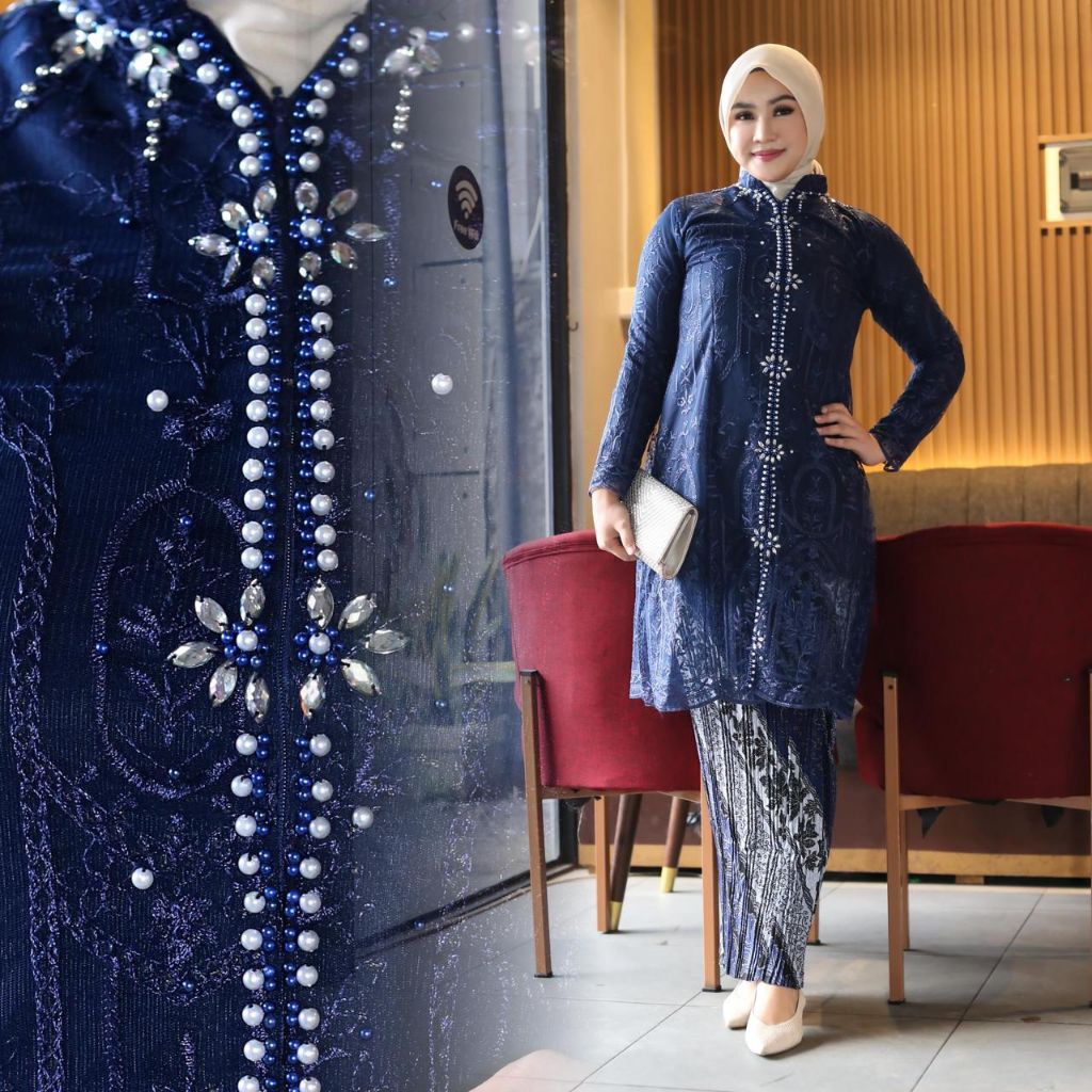 KEBAYA TILLE KIMONO FULL PAYET MUTIARA FREE HIJAB / KEBAYA IBU HAJAT / KEBAYA IBU BESAN