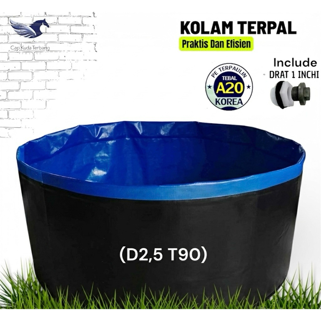 Kolam terpal bulat tanpa rangka D 2,5 T 90 cm Koalm bulat praktis dan ekonomis Kolam bulat D2,5 T90 