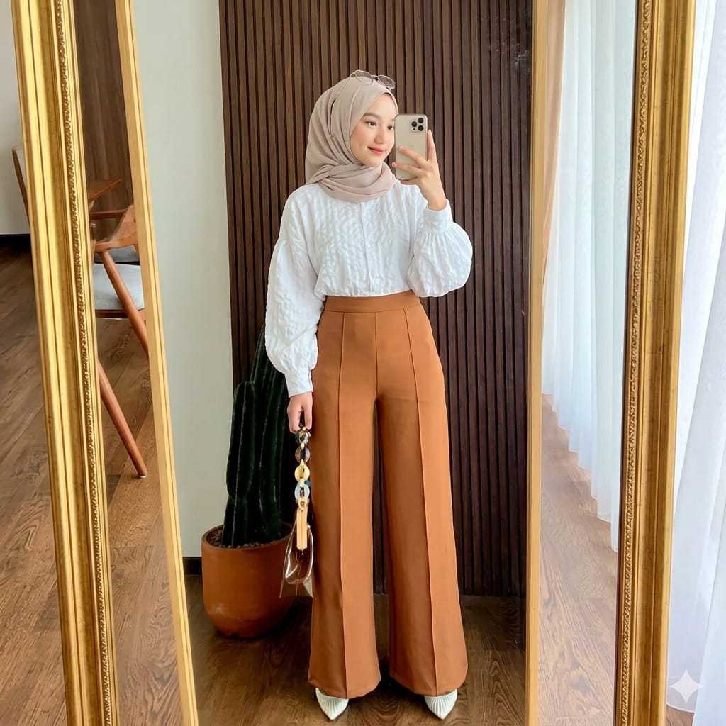 Kulot Scuba Cubit Premium wanita - Celana Kulot Putih Highwaist Jumbo - Bawahan Celana Kulot Wanita