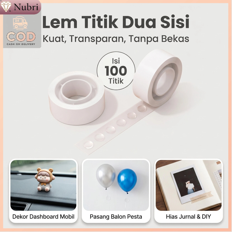 Nubri COD Sticky Dots Lem Balon | Double Tape Bening Titik Kuat | Lem Tempel Pajangan Mobil & Dekora