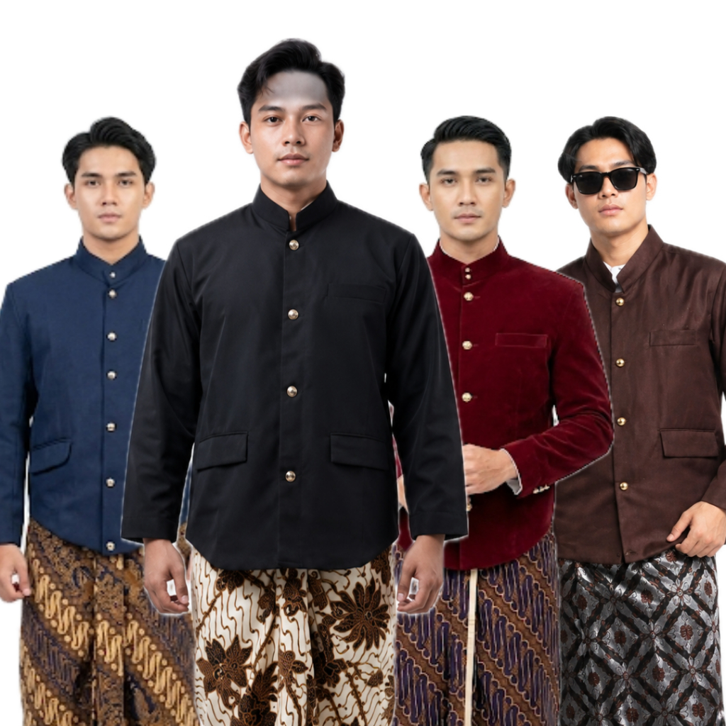[BESKAP SAJA] Beskap Jogja Hitam Mahogani Navy Putih Lengkap