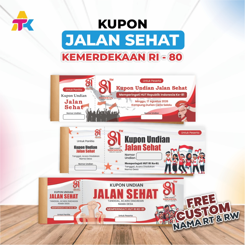 Kupon Jalan Santai Kemerdekaan 81 [ ATK INDONESIA ]- Custom Nama RT/RW Kupon HUT RI 17 Agustus Cocok