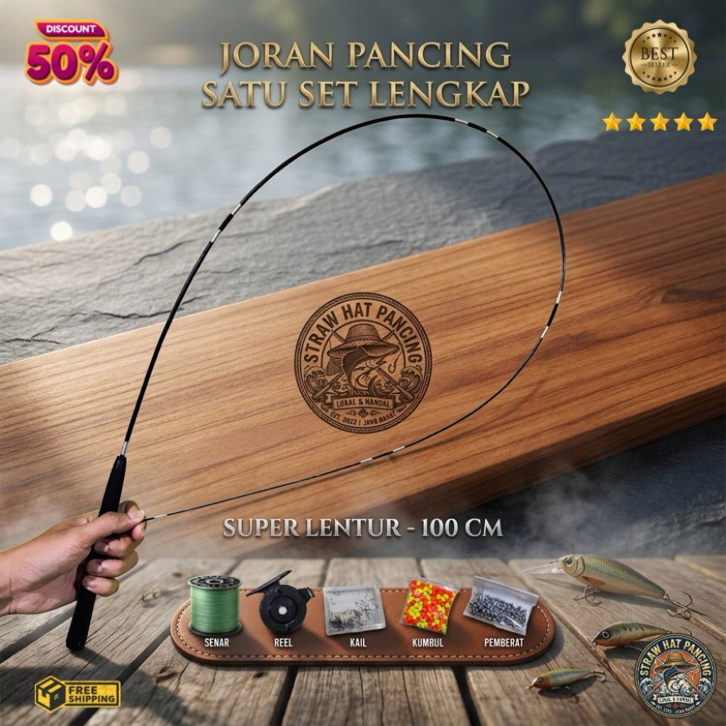 Joran Set Waderan 100cm Kayu Hitam Straw Hat Pancing | Joran Microfishing Ultralight Mini Rod Pemanc