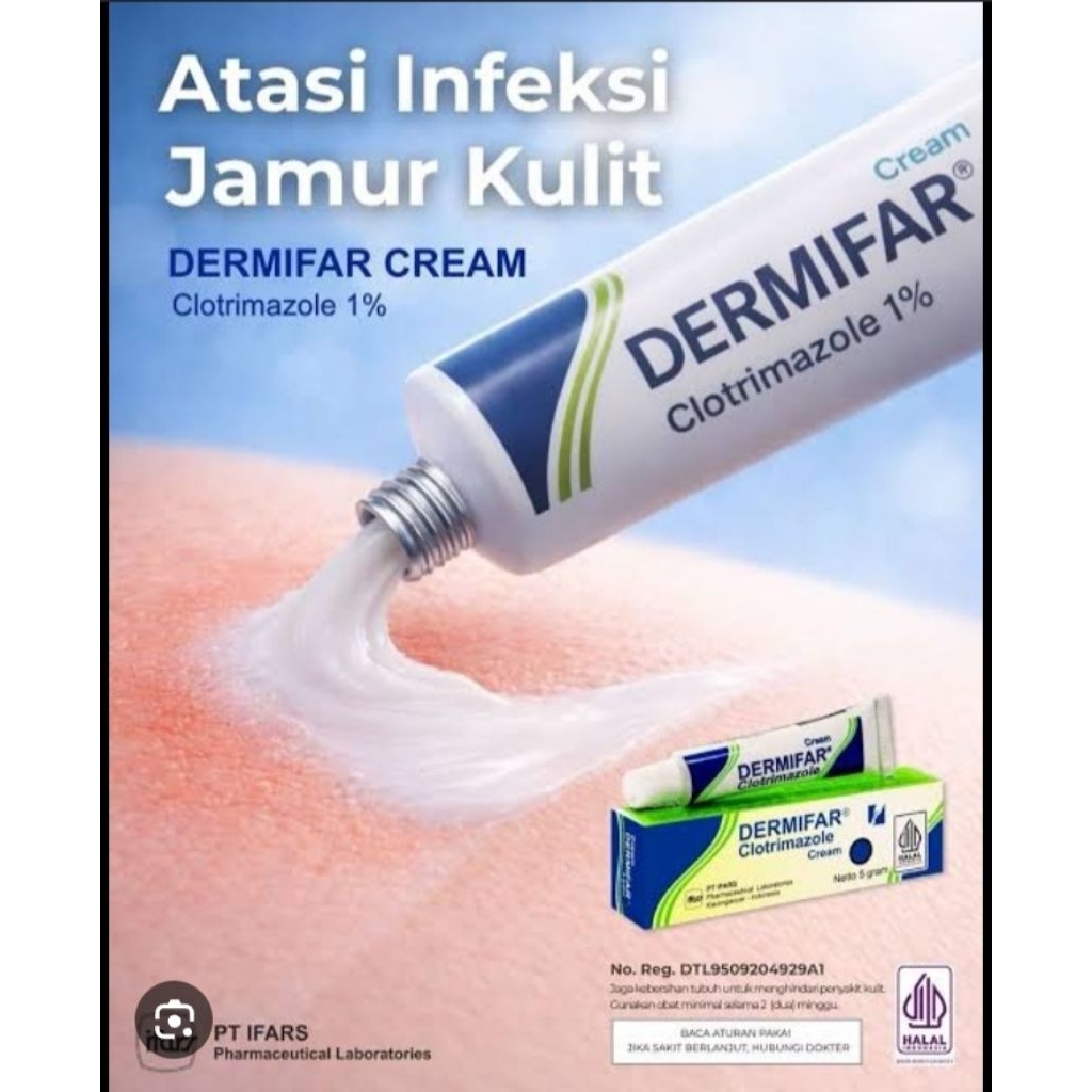 Dermifar adalah obat antijamur mengobati panu, candidiasis, kutu air (tinea pedis), kurap (tinea cor