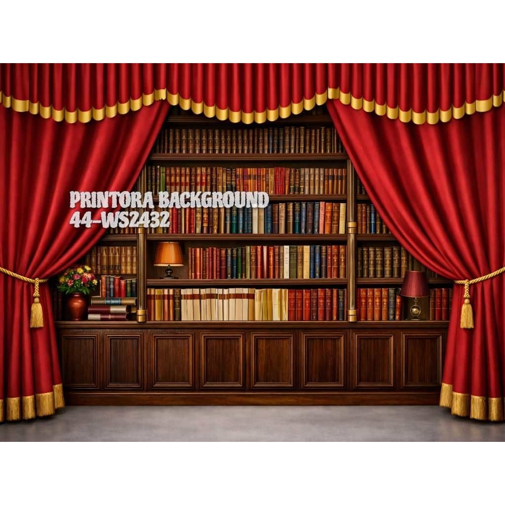 Kain Background Foto Wisuda 240x320cm Motif Rak Buku Tanpa Sambung