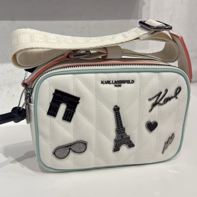 TAS SLEMPANG SLING BAG KL KARL LAGERFELD MAYBELLE CAMERA CROSSBODY BAG  WITH PARIS PINS