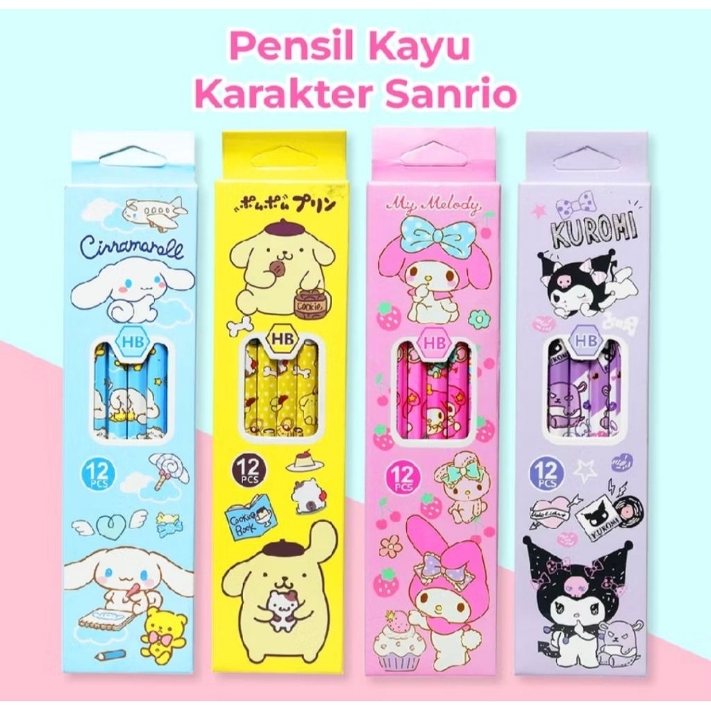 Pensil 2B LABUBU, SANRIO, karakter anak isi 12 pcs  / Pensil Sanrio, Labubu, Unicorn, BTS, Frozen, L