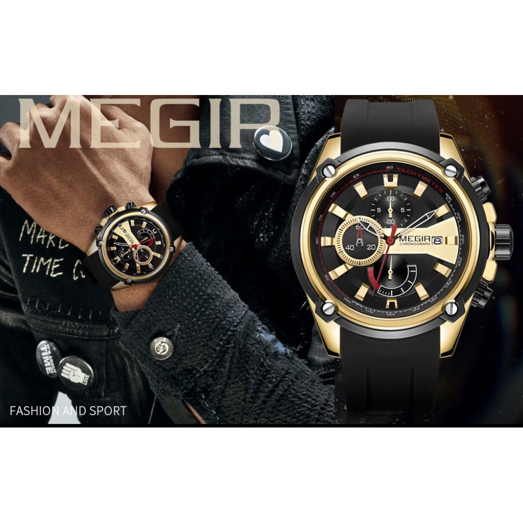 MEGIR 2086 Jam Tangan Pria Analog Chronograph Aktif Tanggal