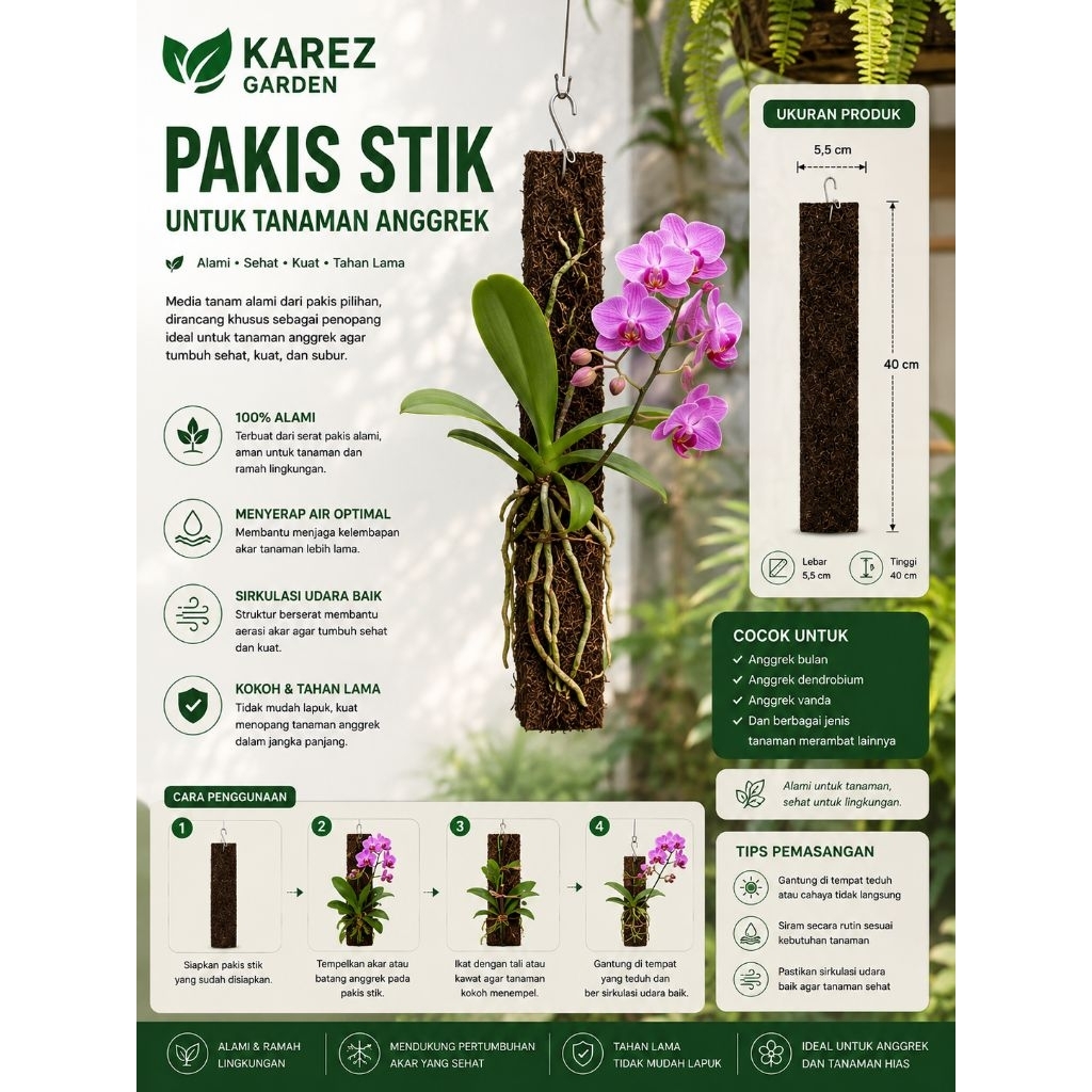 karez garden | pakis turus tanaman stik 5,5 cm x 40 cm