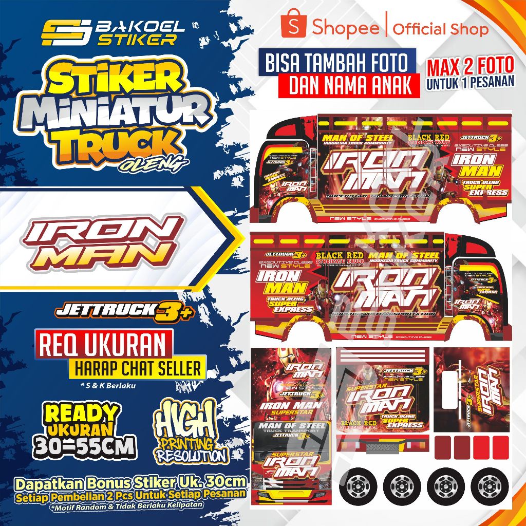 STIKER MINIATUR TRUK OLENG MOTIF HERO UK. 45/30CM