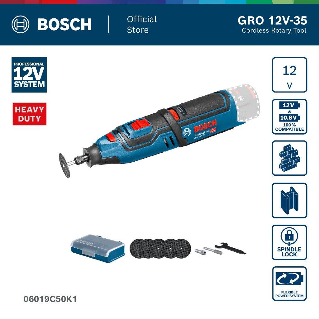 BOSCH PRO Mesin Pemutar Mini Baterai Multifungsi - Cordless Rotary Tool 12V GRO 12V-35 | Alat Bor Ge