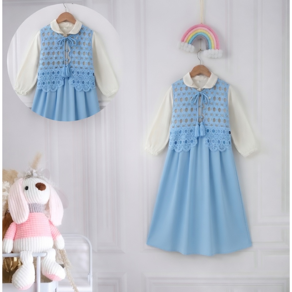 Nakilla Gamis Set Rompi Anak Perempuan/Bahan Sabrina/Gamis Set Rompi Kekinian Usia 3-12 Tahun