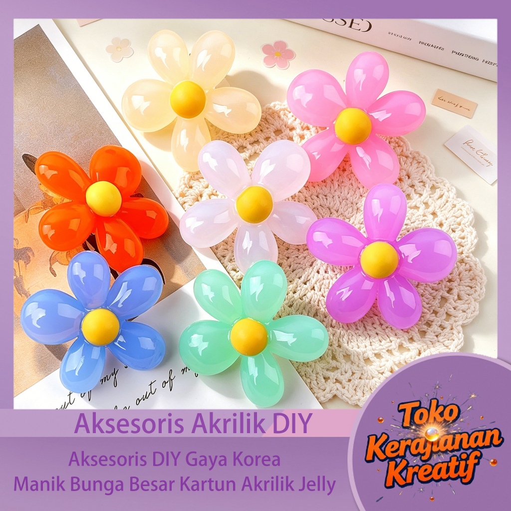 COD 17*9mm Akrilik Jelly Bunga Besar Lima Kelopak DIY Aksesori Perhiasan