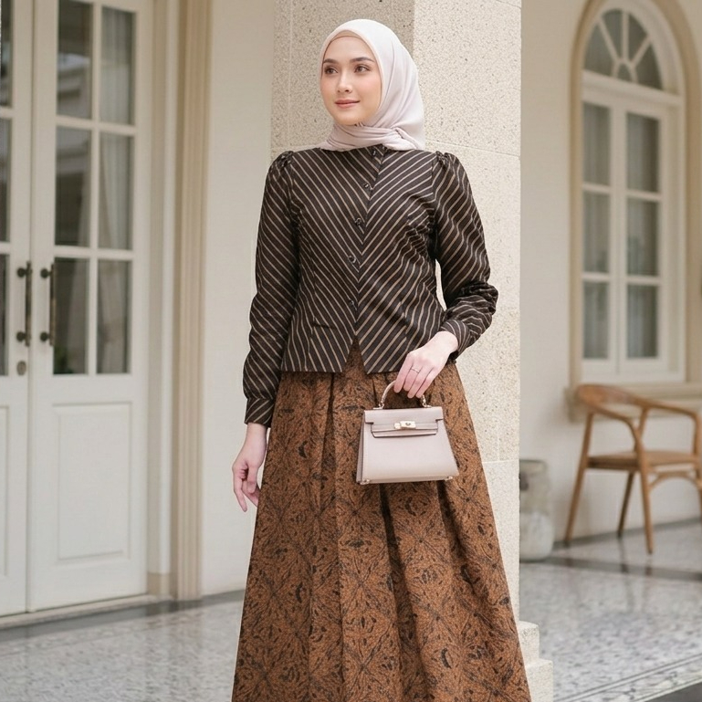 AJENG ONESET JANGGAN LURIK MIX BATIK PREMIUM WANITA KONDANGAN TERBARU  KATUN NYAMAN SET ROK & KEMEJA