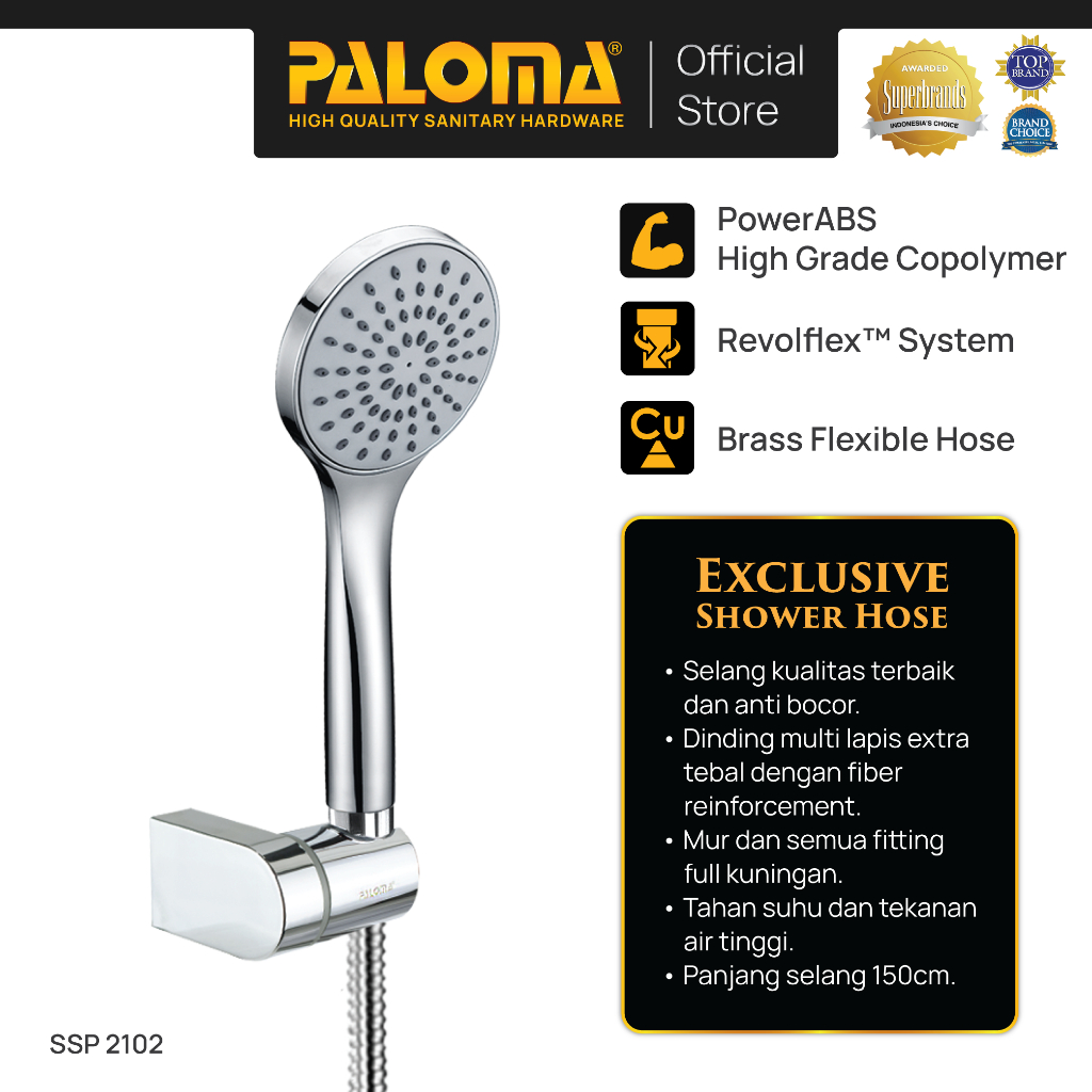 PALOMA SSP 2102 Shower Set Handshower Mandi Hand Shower Kepala Shower Head Air Paket ABS Chrome Krom