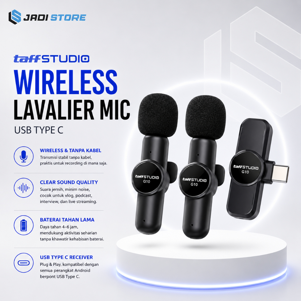 TaffStudio Clip On Jepit Mic Wireless Type C Mic Klip Microfon Bluetooth Android Tanpa Kabel Microph