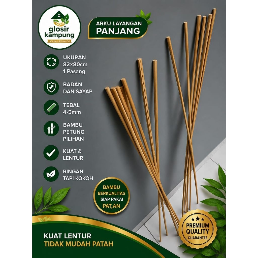 Arku layangan panjang 82/80cm 1 pasang Bambu petung serut halus