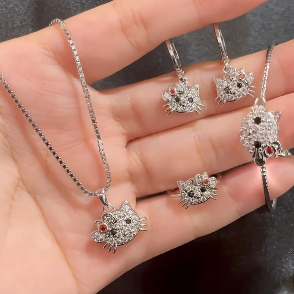Xuping88 Set Anak perhiasan Remaja dewasa Boneka Kitty Permata Titanium