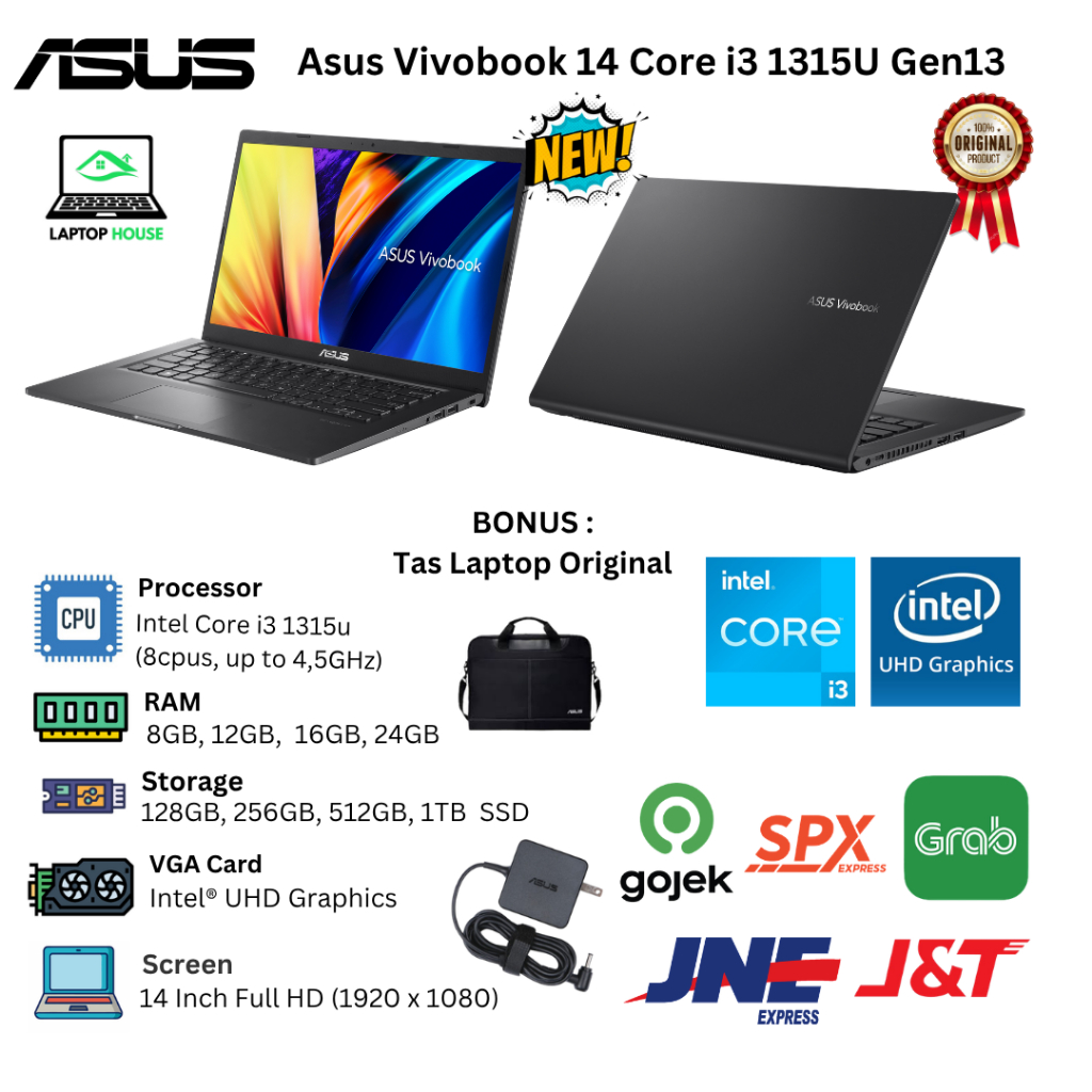 Laptop Baru Asus Vivobook 14 Intel Core i3 1315U Gen13 upto 4,5Ghz