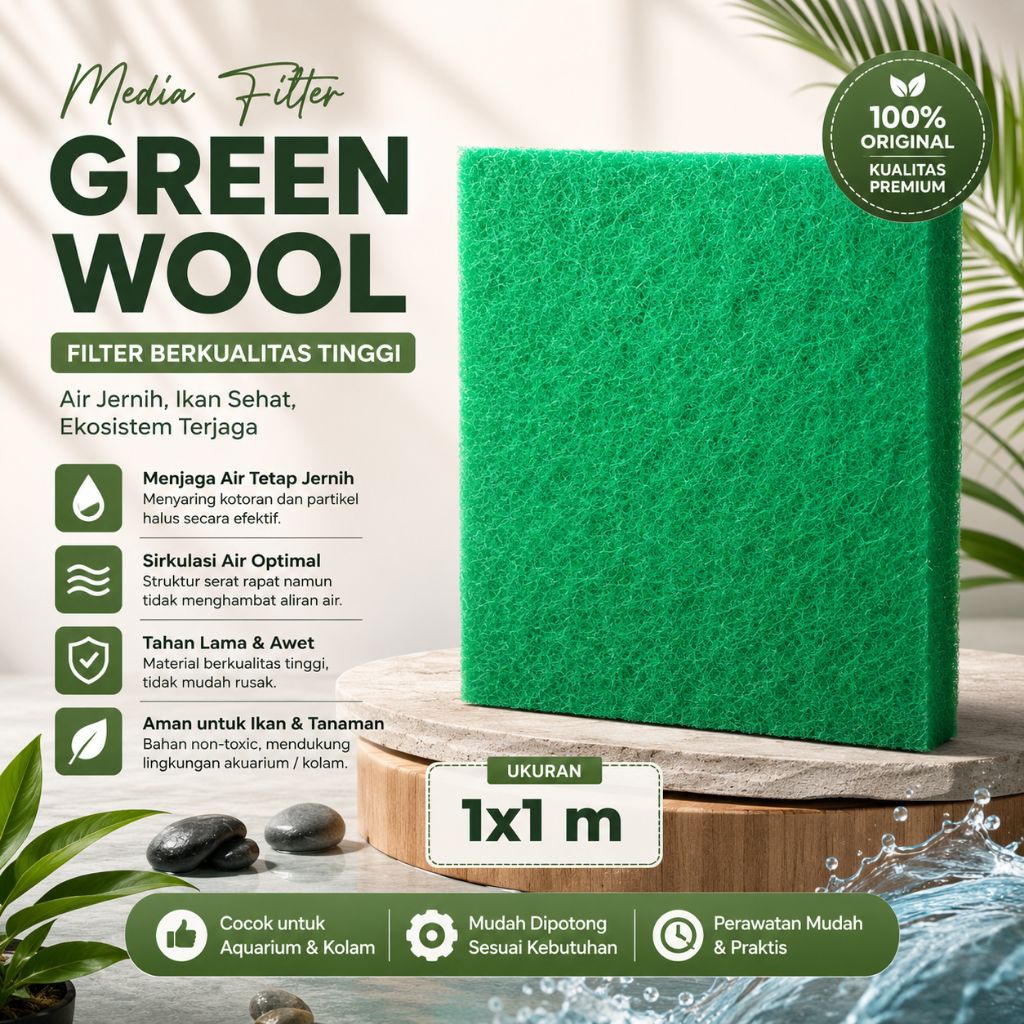 Media Filter Aquarium Kolam GREEN WOOL/BLUE WOOL 1MX1M
