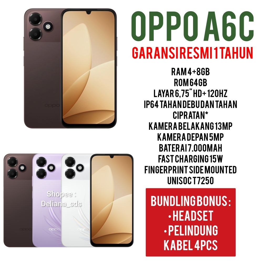Oppo A6c 4/64 4+8/64 12/64 Garansi Resmi 1 Tahun Oppo A6c 4+8/64 Oppo A6c 12/64