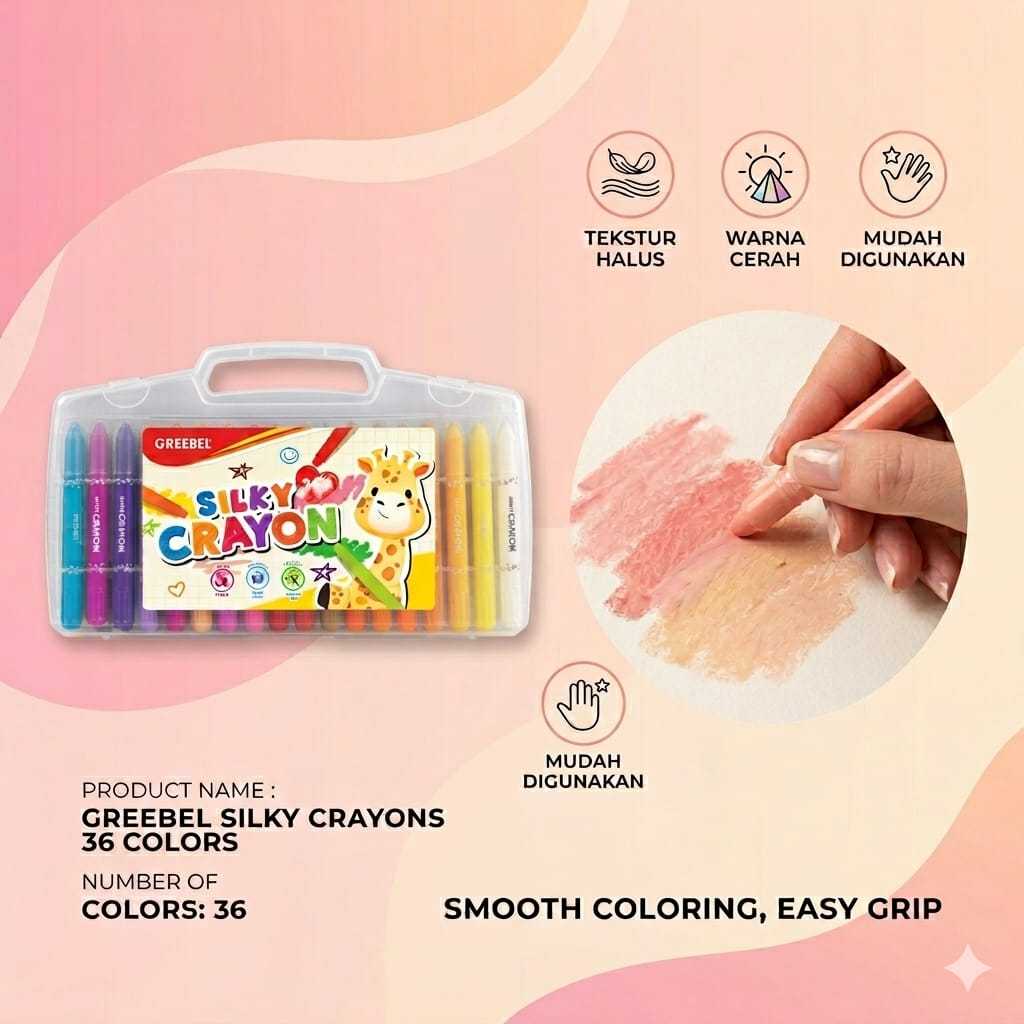 SILKY CRAYON GREEBEL 36C / SILKY CRAYON HALUS GREEBEL / CRAYON SILKY 36 WARNA (PCS)